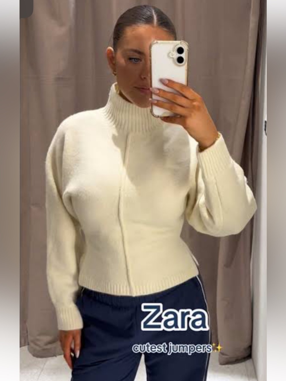 Zara Cream Funnel Neck Knit Sweater